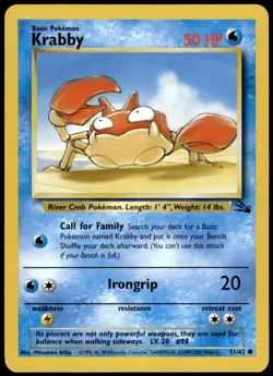 Krabby 51/62 Fossil Pokemon Australian Red Logo 1999-2000 NM - Image 1