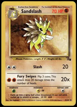 Sandslash 41/62 Fossil Pokemon Australian Red Logo 1999-2000 NM - Image 1