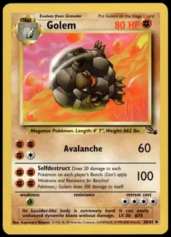 Golem 36/62 Fossil Pokemon Australian Red Logo 1999-2000 NM - Image 1