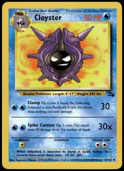 Cloyster 32/62 Fossil Pokemon Australian Red Logo 1999-2000 NM - Image 1