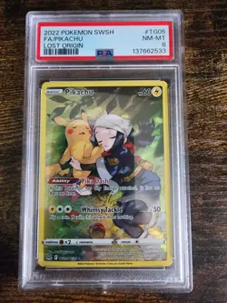 Pokemon SWSH Lost Origin Pikachu Trainer Gallery 2022 TG05/TG30 PSA 8 NM-MT - Image 1