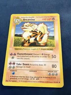 Arcanine 23/102 Shadowless - Vintage 1999 WoTC Pokemon Base Set MP - Image 1