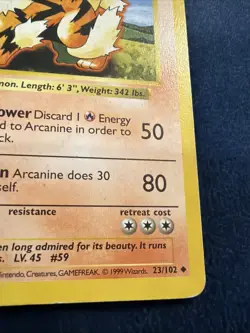 Arcanine 23/102 Shadowless - Vintage 1999 WoTC Pokemon Base Set MP - Image 4