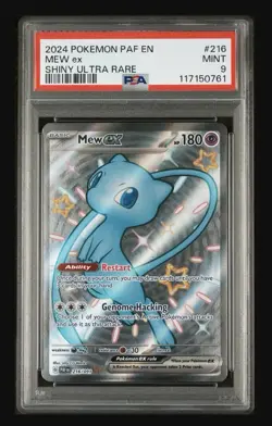 Pokemon Mew ex 216/091 SV: Paldean Fates Shiny Ultra Rare Holo EX PSA 9 180 HP - Image 1