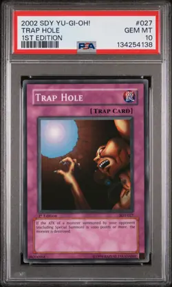 2002 YU-GI-OH! STARTER DECK: YUGI 027 TRAP HOLE 1ST EDITION PSA 10 - Image 1
