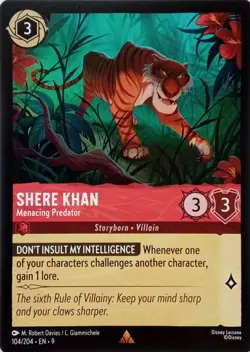 104/204 SHERE KHAN MENACING PREDATOR EN9 RARE DISNEY LORCANA CARD - Image 1