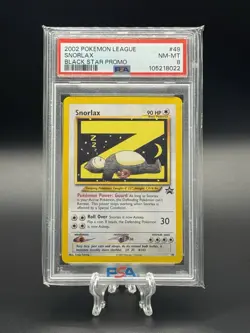 PSA 8 NM-MINT Sleeping Snorlax Eevee # 49 WOTC Black Star Promo Pokemon Card - Image 1