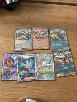 Pokemon TCG Full Art Holo Card Lot - Meowth, Charcadet, Grimsley, Sharpedo - Image 2