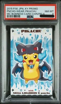 PSA8 PONCHO WEARING PIKACHU CHARIZARD POKEMON JAPANESE PROMO 2015 X BUSINESS - Image 1