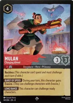 141/204 MULAN CHARGING AHEAD EN8 SUPER RARE DISNEY LORCANA CARD - Image 1