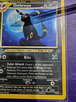Pokemon TCG Umbreon Neo Discovery Holo Card 13/75 Unlimited Rare 2001 With SWIRL - Image 3