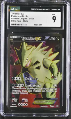 CGC 9 MINT Tyranitar EX 2015 Ancient Origins 91/98 Holo Pokemon Card - Image 1