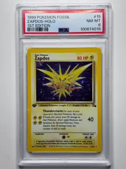 Zapdos 1st edition PSA 8 NM-MT #15 Fossil Set Pokemon TCG English 1999 - Image 1