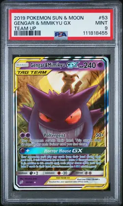 2019 Pokemon Team Up Gengar & Mimikyu Gx #53 MINT PSA 9 Ultra Rare - Image 1