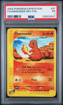 2002 POKEMON EXPEDITION #97 CHARMANDER-REVERSE FOIL PSA 1 - Image 1