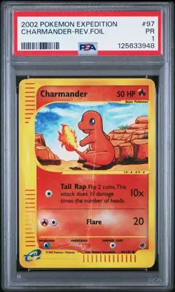 2002 POKEMON EXPEDITION #97 CHARMANDER-REVERSE FOIL PSA 1 - Image 1