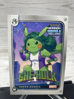 Pikachu as She-Hulk #88 Lazer Holo Marvel Heroes & Villains Non-Pokemon Fan Art - Image 1