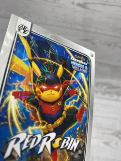 Pikachu as Red Robin #180 Lazer Holo DC Heroes & Villains (Non-Pokemon Fan Art) - Image 3