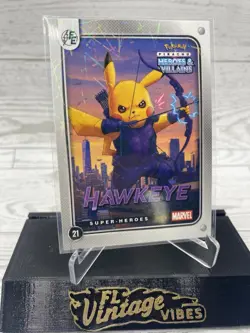 Pikachu as Hawkeye #21 Lazer Holo Marvel Heroes & Villains (Non-Pokemon Fan Art) - Image 1