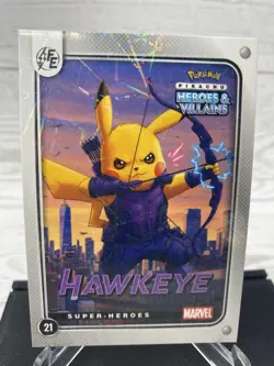 Pikachu as Hawkeye #21 Lazer Holo Marvel Heroes & Villains (Non-Pokemon Fan Art) - Image 2
