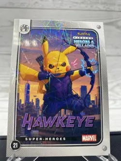 Pikachu as Hawkeye #21 Lazer Holo Marvel Heroes & Villains (Non-Pokemon Fan Art) - Image 3