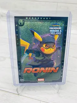 Pikachu as Ronin #E20 Rare Green Holo Heroes & Villains (non-Pokemon fan art) - Image 1