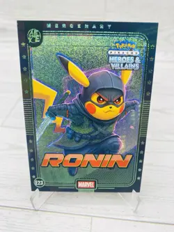 Pikachu as Ronin #E20 Rare Green Holo Heroes & Villains (non-Pokemon fan art) - Image 2