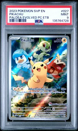2023 POKEMON PALDEA EVOLVED POKEMON CENTER ETB PROMO SVP #027 PIKACHU PSA 9 - Image 1
