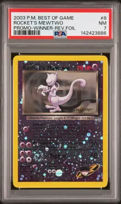 2003 POKEMON BEST OF GAME PROMO WINNER #8 ROCKET'S MEWTWO-REVERSE FOIL PSA 7 - Image 1
