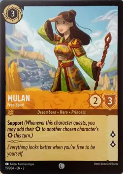 15/204 MULAN FREE SPIRIT RISE OF FLOODBORN COMMON DISNEY LORCANA CARD - Image 1