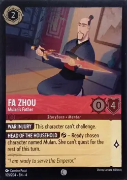 105/204 FA ZHOU MULAN'S FATHER URSULAS RETURN FOIL COMMON DISNEY LORCANA CARD - Image 1