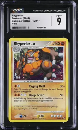 CGC 9 MINT Rhyperior 2009 Supreme Victors 10/147 Holo Pokemon Card - Image 1