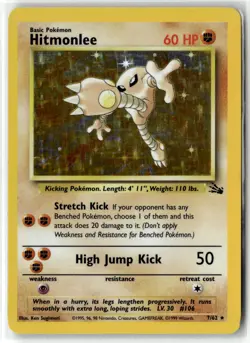 Hitmonlee ⭐ 7/62 Holo Rare Fossil 1999 Pokemon LP - Image 1