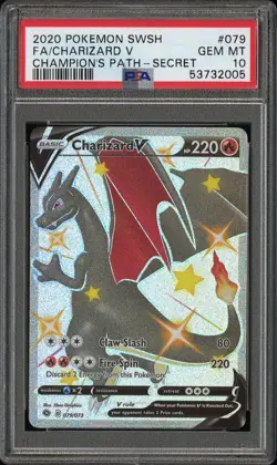 2020 Pokemon Sword & Shield Champion's Path Charizard V #079 Secret FA PSA 10 - Image 1