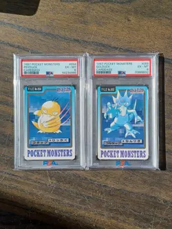 1997 POCKET MONSTERS CARDDASS POKEMON PSYDUCK #054 + GOLDUCK #055 PSA 6 - Image 1
