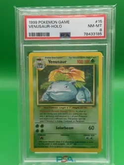 1999 POKEMON BASE SET UNLIMITED #15 VENUSAUR-HOLO PSA 8 - Image 1