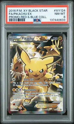 2016 Pokemon XY BSP Red & Blue Collection #XY124 FA Pikachu PSA 8 NM-MT - Image 1