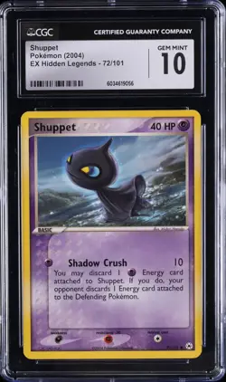 2004 POKEMON EX HIDDEN LEGENDS #72 SHUPPET CGC 10 GEM MINT - Image 1