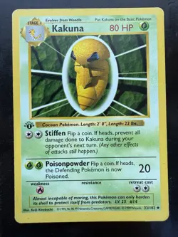 1999 Pokemon Base Set Kakuna 1st Edition Shadowless 33/102 English (MP) - Image 1