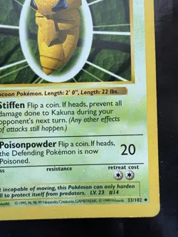 1999 Pokemon Base Set Kakuna 1st Edition Shadowless 33/102 English (MP) - Image 5