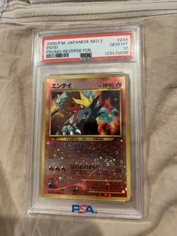 2000 Pokemon Japanese Neo 2 Psa 10 Entei Promo Reverse Foil With Swirl! - Image 1