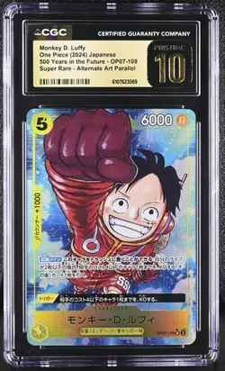 CGC 10 Pristine ONE PIECE Monkey D. Luffy OP07-109 SR Alt Art 500 Years Future - Image 1