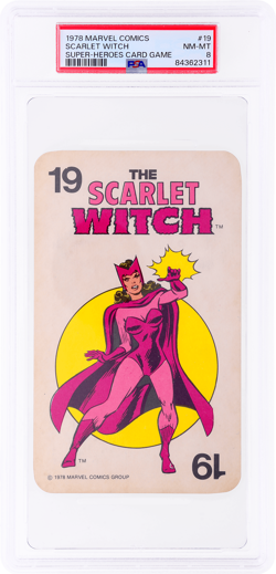 1978 Marvel Comics Super-Heroes Scarlet Witch Card Game #19 PSA 8 - Image 1