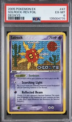 Pokemon Card Solrock 47/107 Reverse Holo EX Deoxys PSA 6 - Image 1