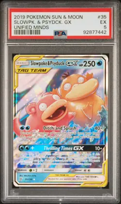 2019 POKEMON SUN & MOON UNIFIED MINDS #35 SLOWPOKE & PSYDUCK GX PSA 5 - Image 1