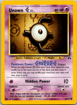 Unown E 67/75 Common Pokemon Neo Discovery Unlimited WOTC 2001 DMG #2 - Image 1