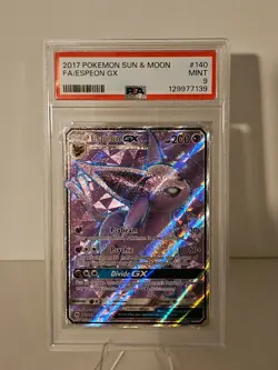 Pokemon TCG: Espeon GX (Full Art) 140/149 Sun & Moon Base Set Holo PSA 9 - Image 1