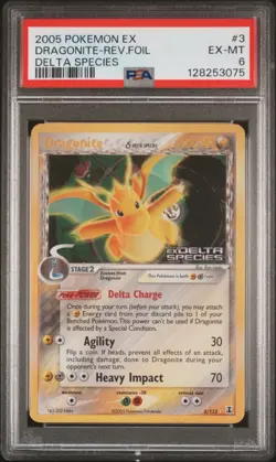 2005 POKEMON EX DELTA SPECIES #3 DRAGONITE-REVERSE FOIL PSA 6 - Image 1