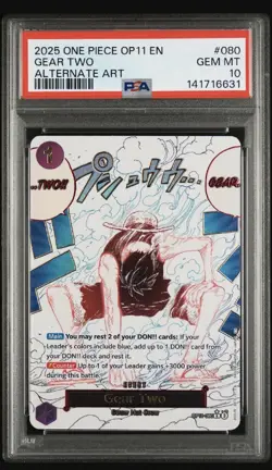 2025 ONE PIECE OP11-A FIST OF DIVINE SPEED #080 GEAR TWO ALTERNATE ART PSA 10 - Image 1