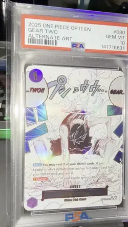 2025 ONE PIECE OP11-A FIST OF DIVINE SPEED #080 GEAR TWO ALTERNATE ART PSA 10 - Image 2